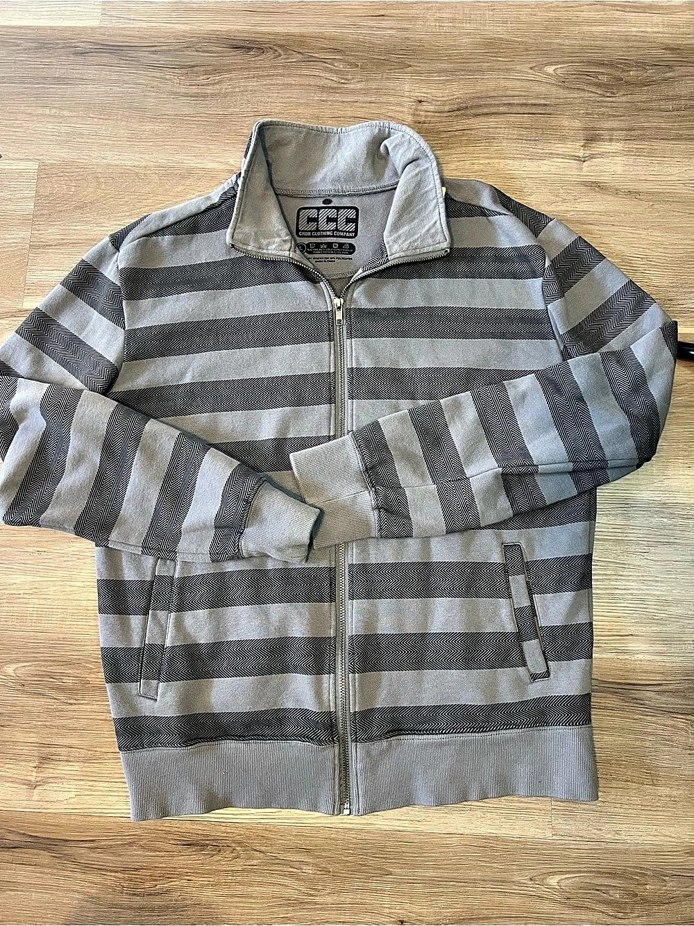 Chor Clothing Company Striped Zip Jacket Gray & Black Size Large